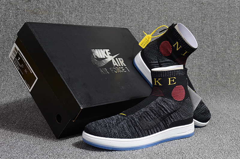 2018 Men Nike Air Force 1 Zip Mid Black Yellow Shoes